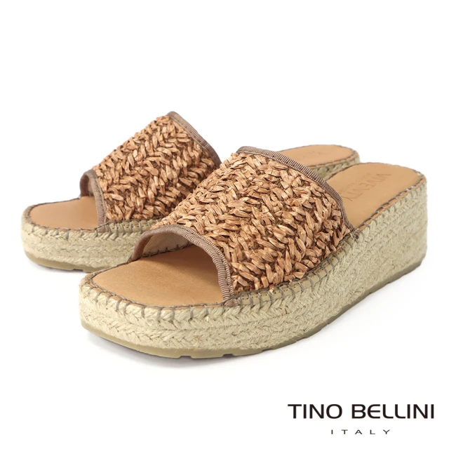 TINO BELLINI 貝里尼 雙11西班牙進口草編寬帶麻厚底楔型涼拖鞋FSVV003(棕)