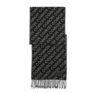 【COACH】滿版LOGO羊毛圍巾-黑白