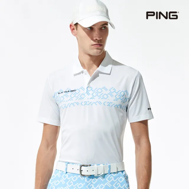 【PING】男款GOLF圖騰短袖POLO衫-白(吸濕排汗/芳香紗/抗菌防臭/GOLF/高爾夫球衫/PA23112-87)