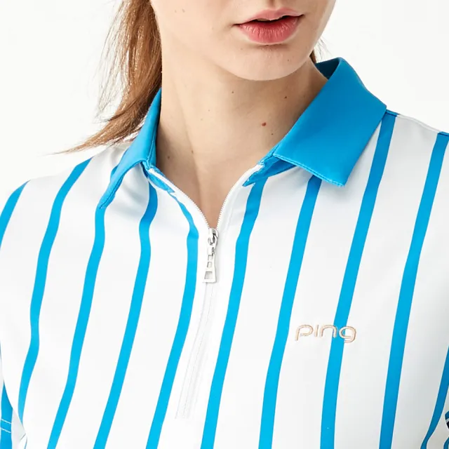 【PING】女款直條短袖POLO衫-藍(吸濕排汗/GOLF/高爾夫球衫/RA23108-56)
