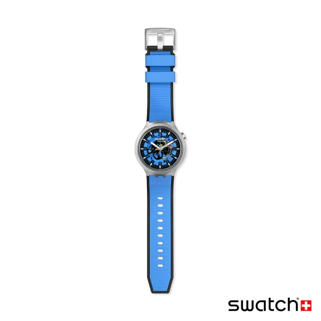【SWATCH】AZURE BLUE DAZE 大錶面金屬手錶/男錶/女錶/瑞士製造 SB07S106(47mm)