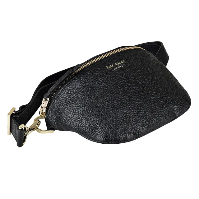 【KATE SPADE】Polly Fanny金字LOGO荔枝紋牛皮拉鍊胸腰包(黑)