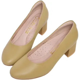 【Ann’S】每日優雅-小羊皮圓頭粗跟全真皮包鞋5cm(黃)