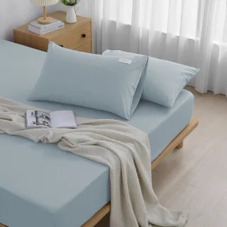 【GOLDEN-TIME】240織精梳棉三件式枕套床包組-青水藍(特大)