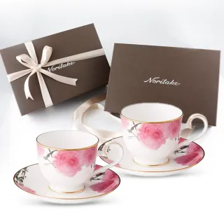 【NORITAKE】紅纓花瓣金邊骨瓷-咖啡對杯(新品上市 禮盒組)