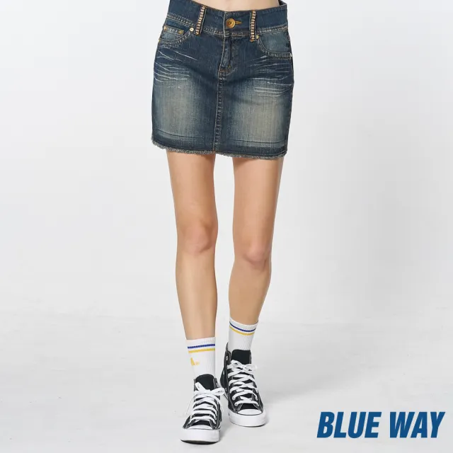 【BLUE WAY】女裝 修身鬚邊丹寧短裙 牛仔裙-BLUE WAY
