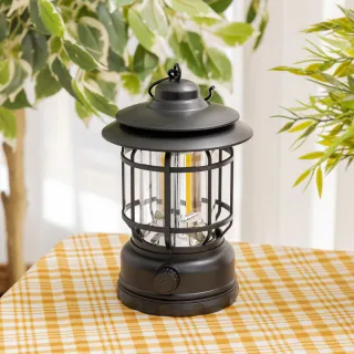 【YU Living 信歐傢居】北歐復古造型LED露營燈 手提燈 吊掛燈(黑色)