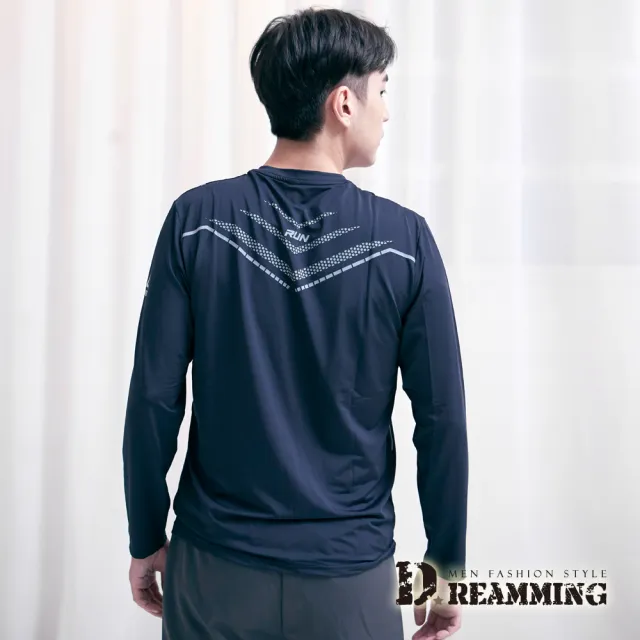 【Dreamming】簡約線條彈力圓領運動長T 親膚 涼感 透氣(共二色)