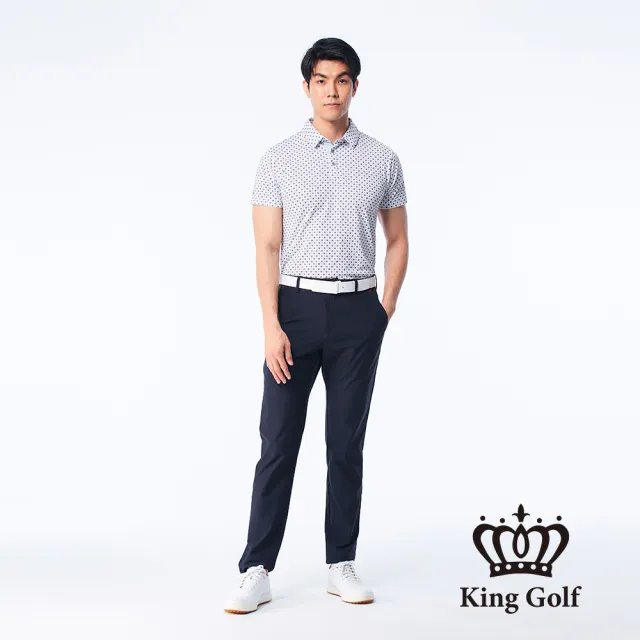 【KING GOLF】速達-網路獨賣款-男款水玉點點印花涼感短袖POLO衫/高爾夫球衫(藍色)