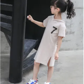 【小衣衫童裝】兒童夏款短袖中長款連帽T恤裙中大童百搭連身裙(1120319)