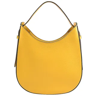 【TOD’S】TODS 簡約LOGO超輕小牛皮獨特包肩背包彎月包(黃 小)