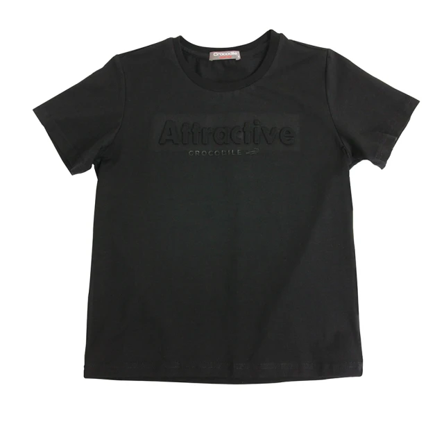 【Crocodile Junior 小鱷魚童裝】『小鱷魚童裝』立體鋼印文字T恤(產品編號 : C63401-黑-小碼款)