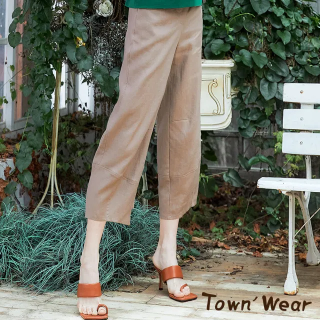 【TOWN’WEAR 棠葳】舒適涼感鈕扣亞麻九分褲 2色(女下著/口袋/鬆緊腰頭/素面)