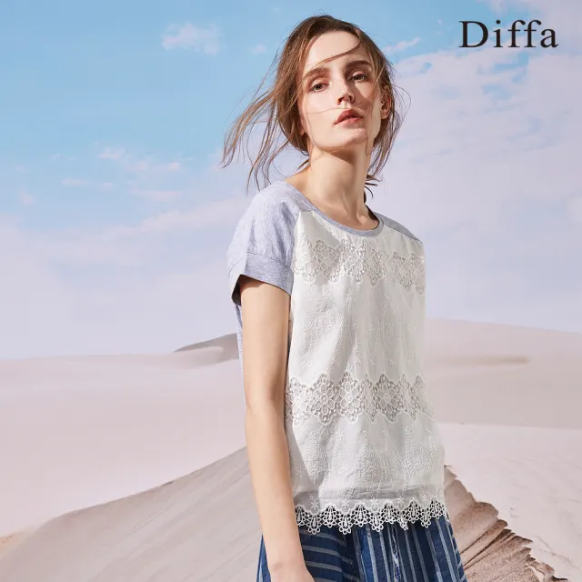 【Diffa】異素材拼接繡花針織衫-女