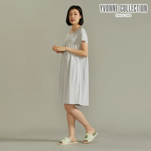 【YVONNE 以旺傢飾】竹纖維尤加利短袖洋裝(銀白灰)