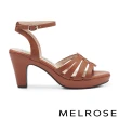 【MELROSE】美樂斯 質感簡約條帶牛皮美型高跟涼鞋(棕)