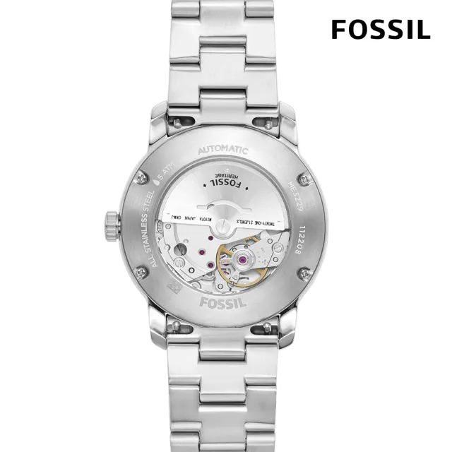 【FOSSIL 官方旗艦館】Heritage 簡約復古日曆機械手錶 銀色不鏽鋼鍊帶 38MM ME3229