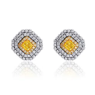 【CTJ】GIA 2克拉 Fancy Yellow 18K金 黃彩鑽耳環