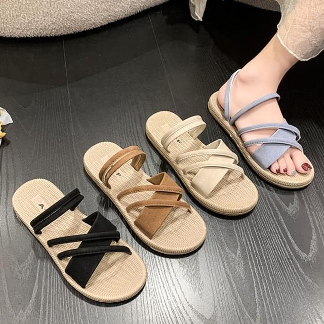 【baibeauty 白鳥麗子】雜誌款線條繞帶平底拖鞋(可兩穿)