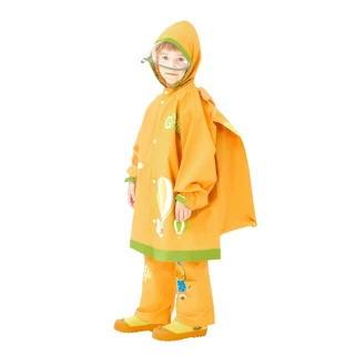 【歐巴小舖】黃色長頸鹿 兒童書包位雨衣/腳套/三件組(男 女 童 孩 防水布 防風 防潑水 拉鍊 拉鏈 雨具)
