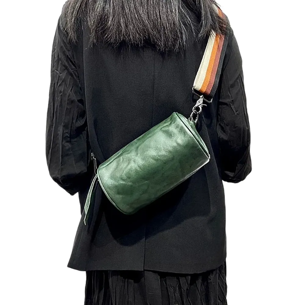 【巴黎精品】現貨+預購 真牛皮側背包真皮革單肩背包托特包手提包隨身女包包(牛皮復古百搭圓筒包4色a1ak57)