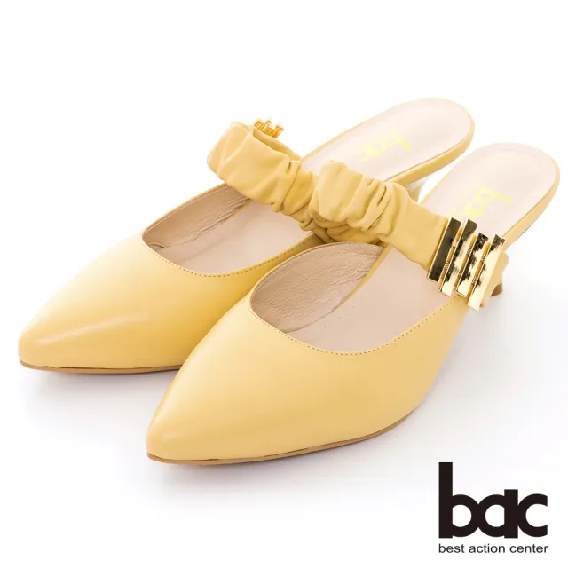 【bac】澎澎抓皺腳背帶高跟穆勒鞋(黃色)