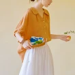 【ACheter】法式亞麻感手工繡娃娃V領襯衫寬鬆短版上衣#116648(黃色)