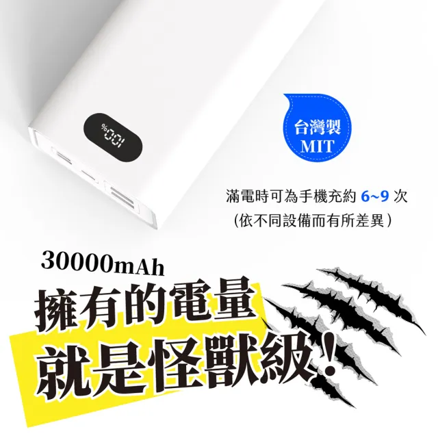 【POLYBATT】H30000數顯 30000mAh/22W雙向/三輸出 快充行動電源(台灣製造、三輸入、三輸出)