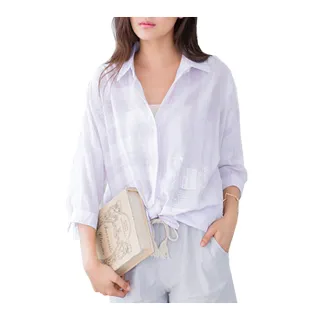 【良池】輕薄防曬條紋棉紗襯衫上衣(雪紡棉麻涼感長袖短袖T恤)