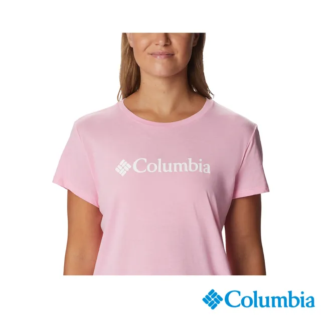 【Columbia 哥倫比亞 官方旗艦】女款-LOGO短袖T上衣-粉紅(UAL07460PK  / 2023年春夏)