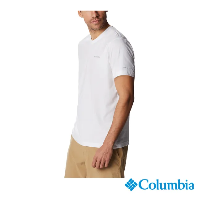【Columbia 哥倫比亞 官方旗艦】男款-UPF50快排短袖上衣-白色(UAE13530BK / 2023春夏品)