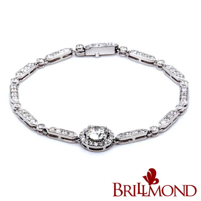 【BRILLMOND JEWELRY】GIA 1克拉 18K金滿鑽 鑽石手鍊(H/I1 18K金台 1.6克拉配鑽)