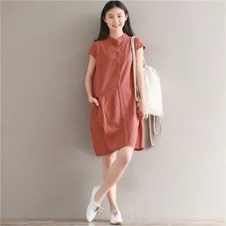 【Pure 衣櫃】純色棉麻短袖連身裙(KDDY-C037)