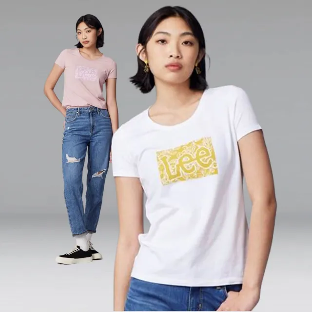 【Lee】出清品-女裝 短袖T恤 / 葉片紋理 鏤空大LOGO 共2色 標準版型(LB302056702 / LB302056K14)