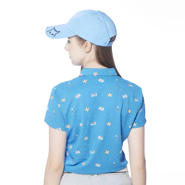 【Lynx Golf】女款吸溼排汗機能滿版俏皮CASINO骰子圖樣印花短袖POLO衫(寶藍色)