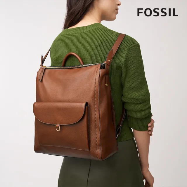 【FOSSIL 官方旗艦館】Parker 真皮後背包-咖啡色 ZB1836200(可入16吋筆電)