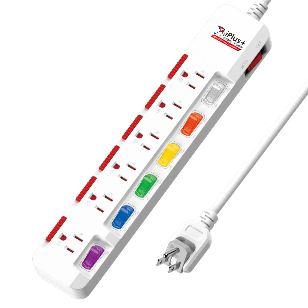 【iPlus+ 保護傘】7開6插防塵旋轉扁插延長線6.3m(PU-3763S)