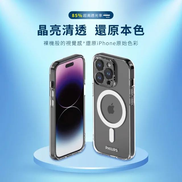 【Philips 飛利浦】iPhone 14 Pro 6.1吋 DLK6107T/96 磁吸式防摔殼(透明強化版)