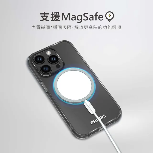【Philips 飛利浦】iPhone 14 Pro 6.1吋 DLK6107T/96 磁吸式防摔殼(透明強化版)