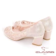 【CUMAR】鏤空鑽飾粗跟鞋(粉金色)