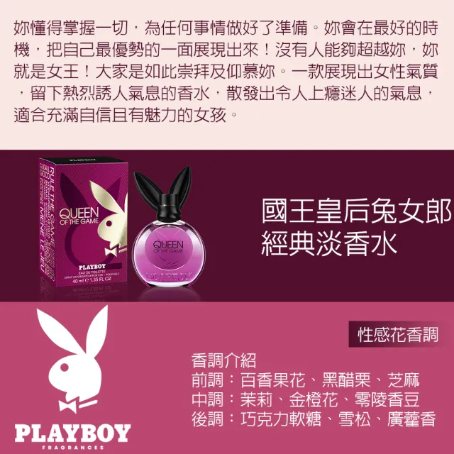 【PLAYBOY】國王皇后兔女郎經典淡香水 40ml(專櫃公司貨)