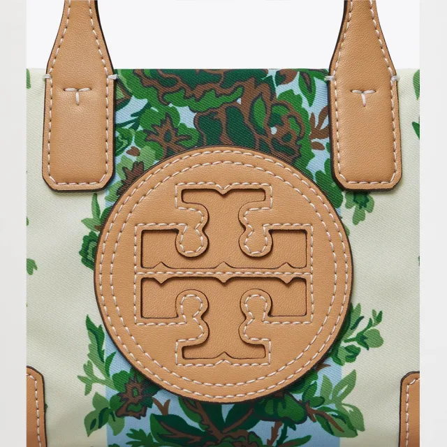 【TORY BURCH】經典雙T LOGO 復古花卉圖騰帆布手提包/斜背包(包包很小 請注意尺寸)