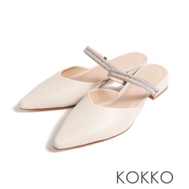 【KOKKO 集團】名媛輕奢兩穿式水鑽綿羊皮穆勒鞋(白色)
