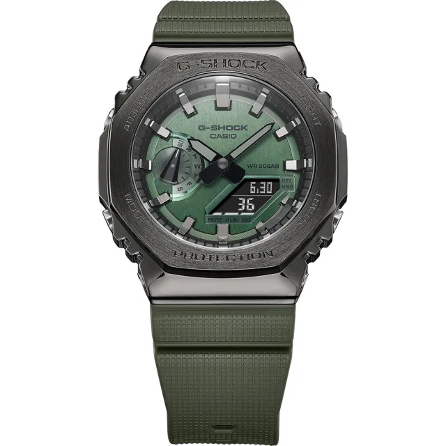 【CASIO 卡西歐】G-SHOCK  軍綠 八角雙顯電子錶 畢業禮物(GM-2100B-3A)