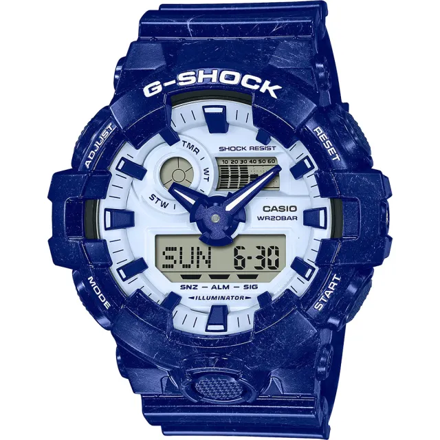 【CASIO 卡西歐】G-SHOCK 青花瓷系列 雙顯手錶 開學(GA-700BWP-2A)