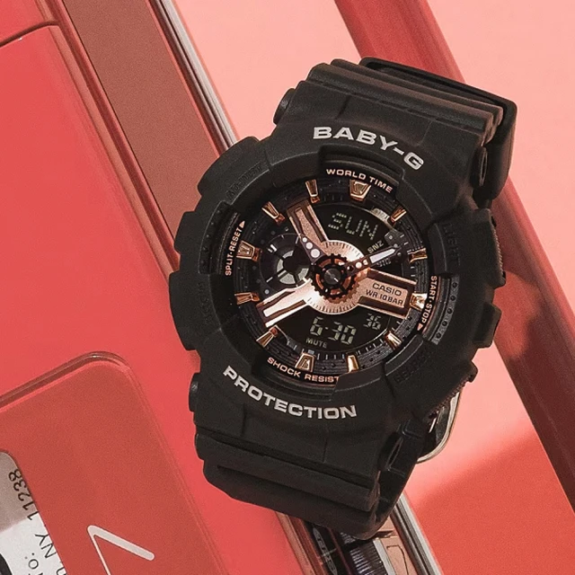 CASIO 卡西歐 Baby-G 街頭風 玫瑰金雙顯手錶 開學(BA-110XRG-1A)