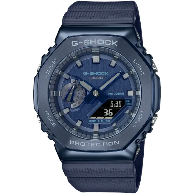 【CASIO 卡西歐】G-SHOCK 八角 金屬錶殼 雙顯手錶-深海藍 畢業禮物(GM-2100N-2A)