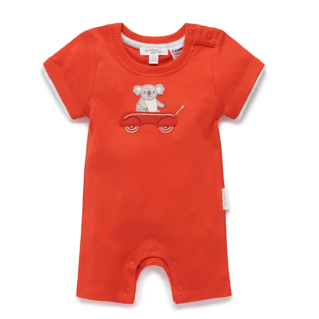 【Purebaby】澳洲有機棉 嬰兒短袖連身衣(新生兒 有機棉 包屁衣 男童)