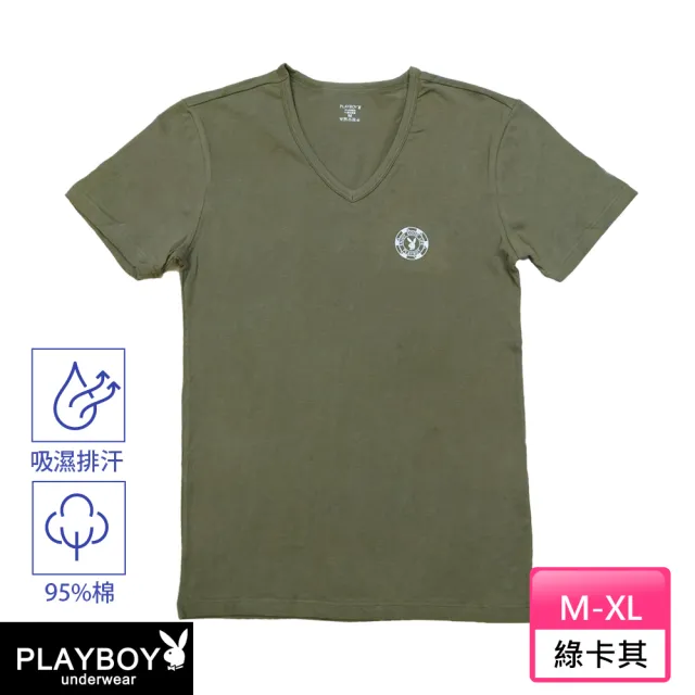 【PLAYBOY】任選_LOGO彈性棉V領短袖(單件-多色)
