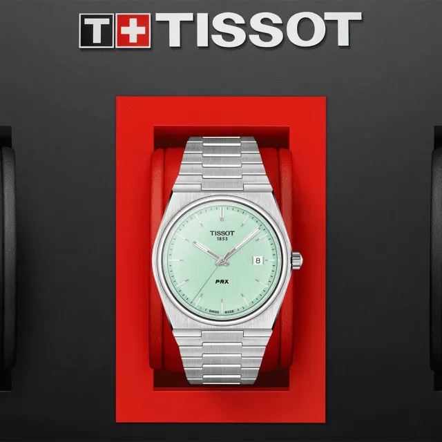 【TISSOT 天梭】PRX系列 70年代復刻石英錶-薄荷綠 開學禮 送禮 推薦(T1374101109101)